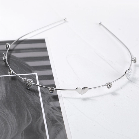 Sweet Metal Headband Artificial Pearl Heart Rhinestone Alloy Thin Hair Band Women Daily Fashion Jewelry Hair Accessories