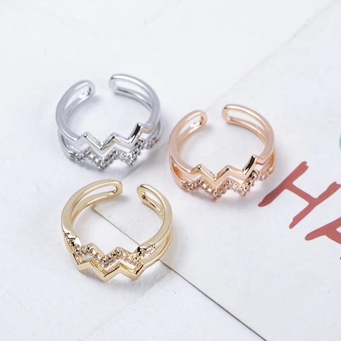 Modischer Mehrlagiger Wellenring Legierung Zirkonia Verstellbar Geometrischer Zigzag Ring Für Damen Schmuck Geschenk