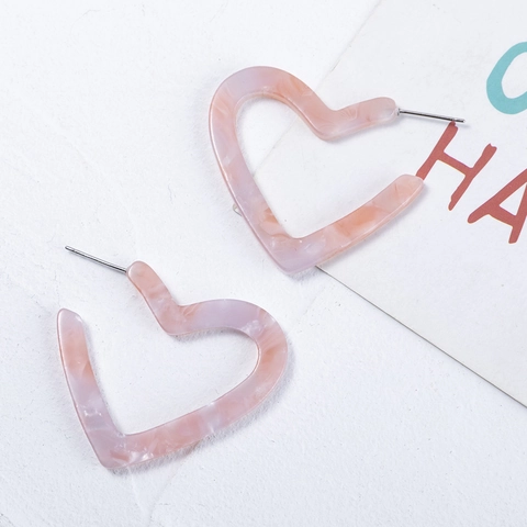 Pendientes de Acetato en Forma de Corazón Rosa con Textura de Mármol para Mujer Pendientes de Acetato de Celulosa de Corazón Dulce con Poste de Acero Inoxidable