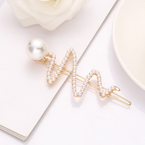 Fermaglio per Capelli a Forma di Onda con Künstliche Perle in Lega Dorata Clip Laterale Con Perla Artificial Grande Copricapo Elegante Donna Matrimonio Festa
