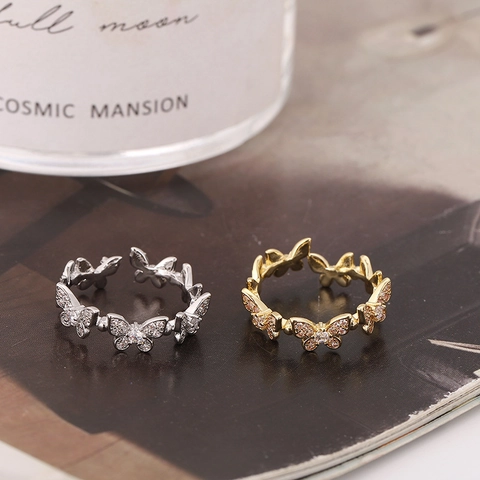 Anello a Farfalla in Rame con Zircone per Donna Anello Aperto Regolabile in Strass Lucido Gioielli Galvanizzati per Feste