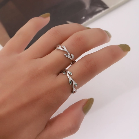 Koreanische Mode Zweig Blatt Offener Ring Für Damen Legierung Gold Silber Plattiert Zirkonia Eingelegt Verstellbarer Schmuck