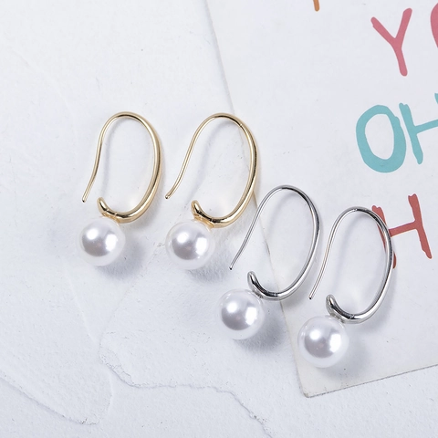 Elegant Minimalist Alloy Artificial Pearl Drop Hook Earrings Gold Silver Plated Jewelry Accessories For Women Dating Daily Wear