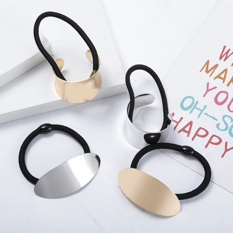 Minimalist Alloy Metal Hair Tie High Elastic Rubber Band Gold Silver Mirror Polish Ponytail Holder Vintage Headpiece For Women