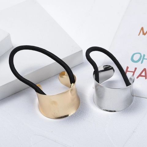 Minimalist Alloy Metal Hair Tie High Elastic Rubber Band Gold Silver Mirror Polish Ponytail Holder Vintage Headpiece For Women