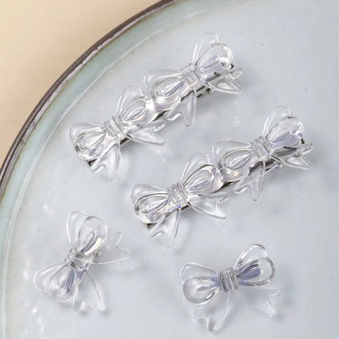 Transparente Schleife Haarklammer Elegante Legierung Kunststoff Seitenklammer Süßer Modischer Kopfschmuck Für Damen Mädchen Haarzubehör