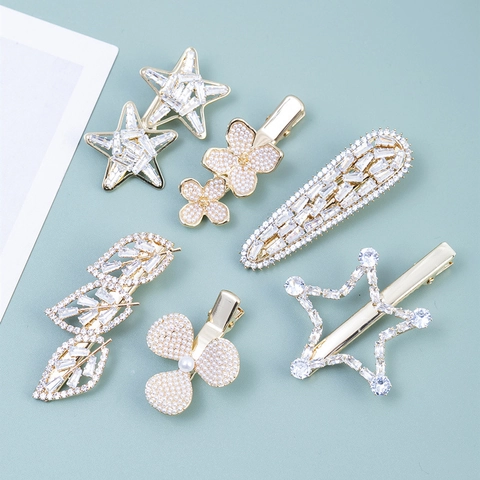 Colección Elegante de Pasadores de Pelo de Aleación Circonia Estrella Hoja Flor Perla Artificial Incrustada Accesorios para Pelo Mujer