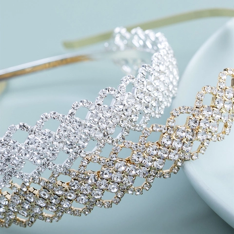 Elegante Cerchietto da Sposa con Strass Tiara in Metallo a Grata Cava per Matrimonio Festa Donna Ragazza Gioielli per Capelli