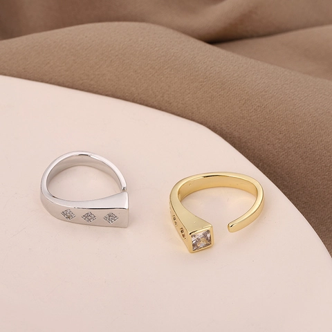 Kupfer Geometrisch Rechteckig Offener Ring Verstellbar Strass Eingelegt Minimalistischer Schmuck Für Damen Herren Gold Silber Plattiert