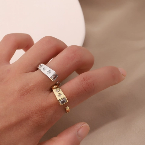 Kupfer Geometrisch Rechteckig Offener Ring Verstellbar Strass Eingelegt Minimalistischer Schmuck Für Damen Herren Gold Silber Plattiert