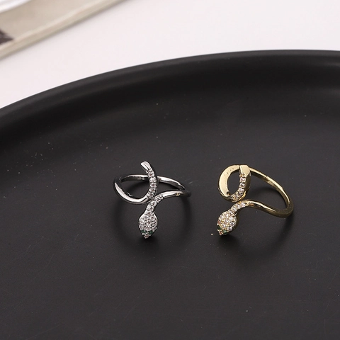 Mode Kupfer Schlangenring Für Damen Glänzender Zirkonia Verstellbarer Offener Wickelfingerring Gold Silber Plattierter Schmuck