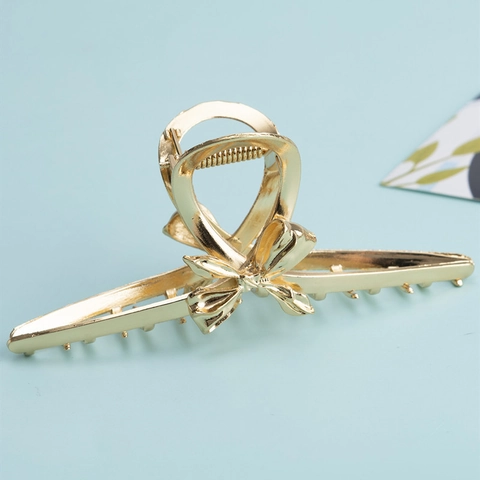 Eleganter Schleife Metall Haarklammer Große Gold Shark Clip Für Damen Schick Minimalistisch Mode Haarstyling Zubehör Schmuck
