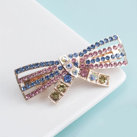 Eleganter Legierung Schleife Haarklammer Koreanischer Stil Bunte Strasssteine Federclip Damen Mode Haarschmuck