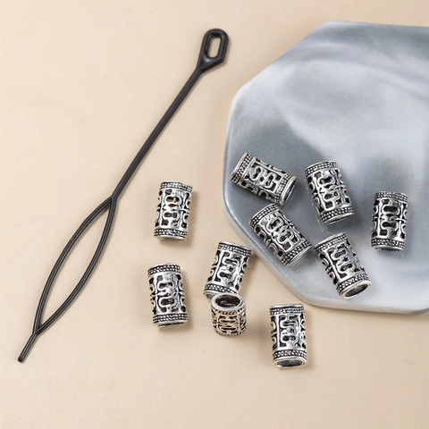 Vintage Hohl Metall Dreadlock Perlen Gravierte Muster Haarringe Flechten Zubehör Zinklegierung Haarschmuck Für Damen Herren