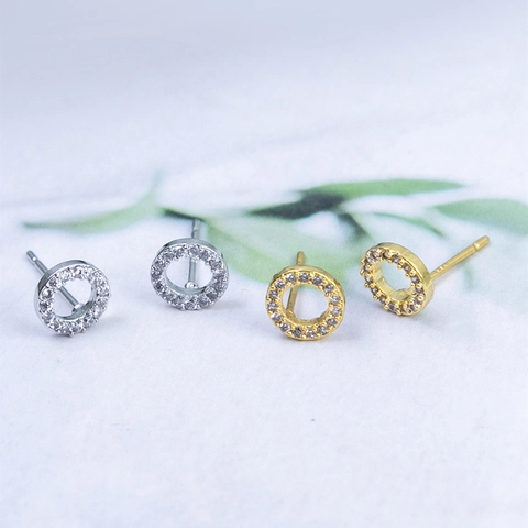 Orecchini a Bottone Geometrici Tondi Con Perno in Argento Sterling 925 Micro Intarsiato Zirconia Gioielli per Donna