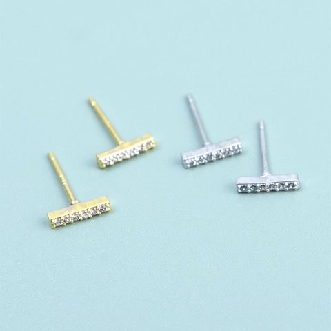 Orecchini a Lobo a Barra Minimalisti con Perno in Argento Sterling 925 e Zirconia per Donna Oro Argento Linea Dritta