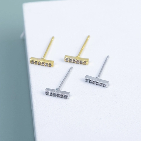 Orecchini a Lobo a Barra Minimalisti con Perno in Argento Sterling 925 e Zirconia per Donna Oro Argento Linea Dritta