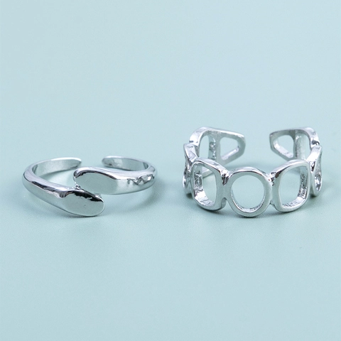 Minimalist Silver Plated Copper Open Ring Geometric Hollow Chain Adjustable Finger Ring For Women Daily Simple Jewelry