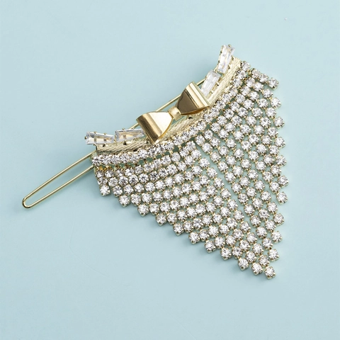 Pinza para el Cabello de Aleación de Oro con Lazo y Borla de Strass Elegante Clip Lateral con Flecos de Cristal para Mujer Boda