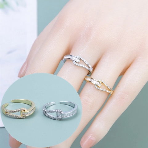 Zirkonia Eingelegter Kupfer Offener Ring Minimalistisch Knoten Gewunden Verstellbar Designer Fingerring Für Damen Eleganter Schmuck
