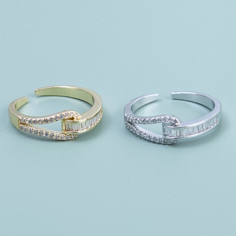 Zirkonia Eingelegter Kupfer Offener Ring Minimalistisch Knoten Gewunden Verstellbar Designer Fingerring Für Damen Eleganter Schmuck