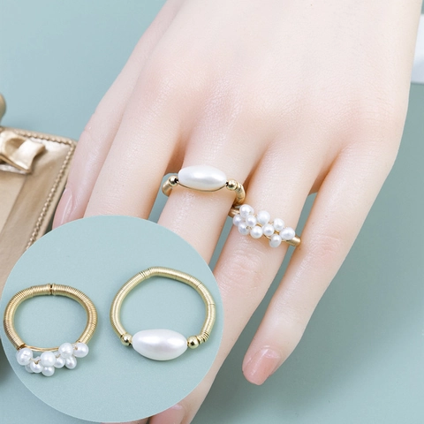 Eleganti Anelli In Lega Placcata Oro Avvolti A Mano Con Perle Artificiali Retrò Francese Per Donna Vintage Etereo Anello Elastico Gioielli
