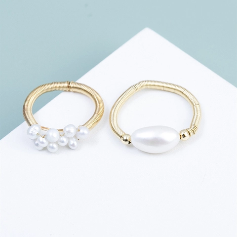 Eleganti Anelli In Lega Placcata Oro Avvolti A Mano Con Perle Artificiali Retrò Francese Per Donna Vintage Etereo Anello Elastico Gioielli