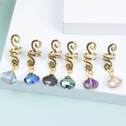 Orecchini a Spirale Oro Antico per Dreadlock Accessori per Trecce con Ciondolo a Goccia in Strass Gioielli per Capelli Etnici da Donna