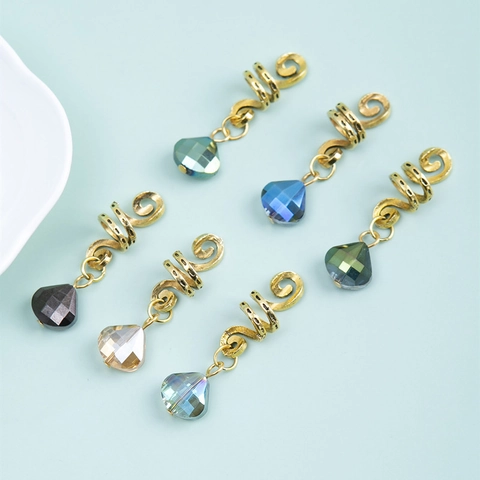 Orecchini a Spirale Oro Antico per Dreadlock Accessori per Trecce con Ciondolo a Goccia in Strass Gioielli per Capelli Etnici da Donna
