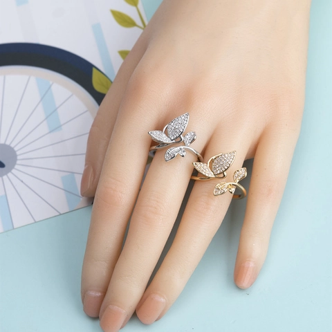 Romantic Micro Inlaid Zirconia Butterfly Open Adjustable Copper Ring Fashion Sweet Jewelry Finger Ring Gift For Women