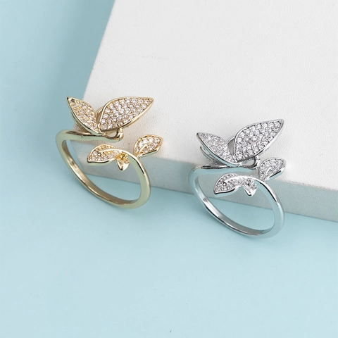 Romantic Micro Inlaid Zirconia Butterfly Open Adjustable Copper Ring Fashion Sweet Jewelry Finger Ring Gift For Women