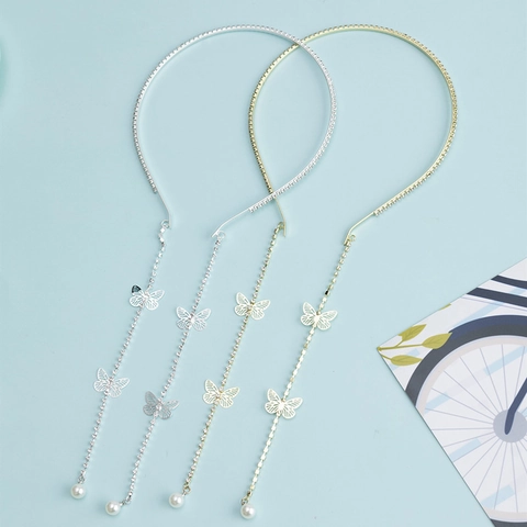 Elegante Cerchietto con Nappina a Farfalla in Lega e Strass Con Perla Artificiale Accessorio Capelli per Donna Gioielli Festa