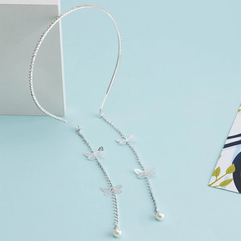 Elegante Cerchietto con Nappina a Farfalla in Lega e Strass Con Perla Artificiale Accessorio Capelli per Donna Gioielli Festa
