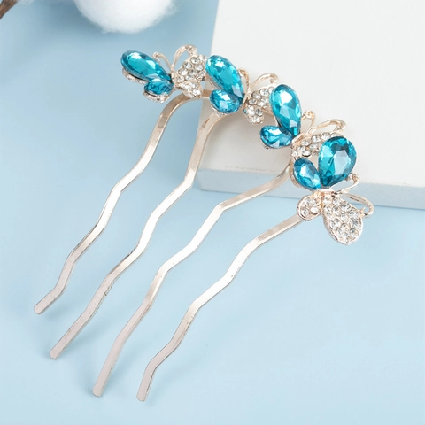 Peigne à Cheveux en Métal avec Strass Papillon Style Coréen Élégant pour Femmes Pic à Cheveux à 4 Dents Bijoux de Tête Élégants