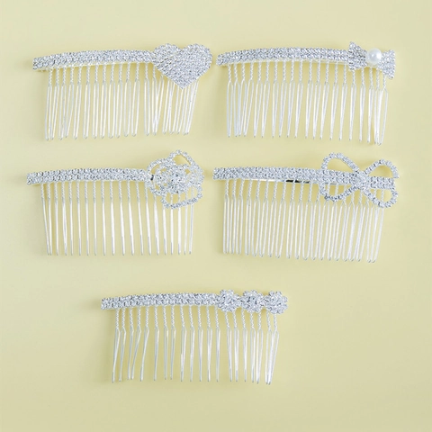 Koreanischer Stil Silber Legierung Strass Haarkamm Braut Hochzeit Blume Herz Schleife Design Künstliche Perle Haarschmuck