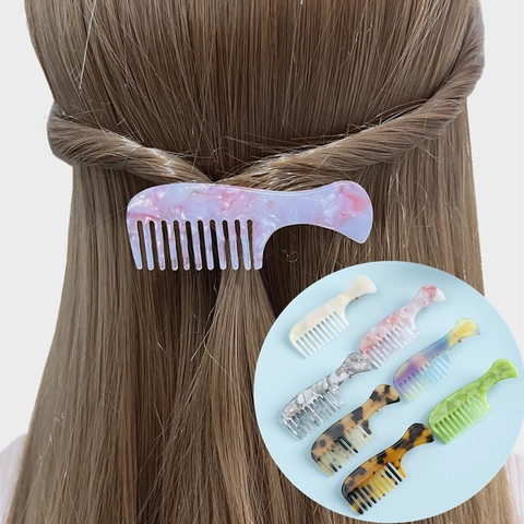 Fermaglio per Capelli in Acetato a Forma di Pettine Elegante Motivo Marmo Tartarugato Stile Coreano per Frangia Donna Ragazze