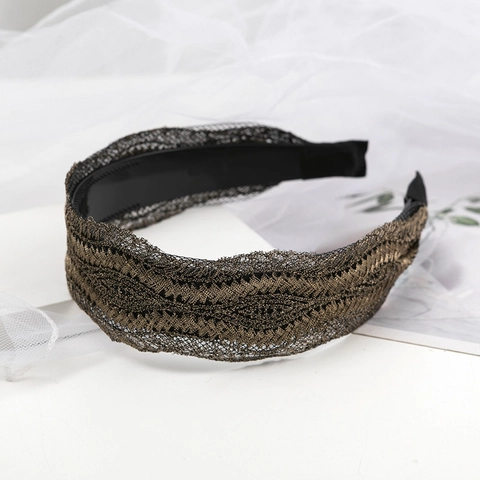 Cerchietto da Donna Dolce Largo in Pizzo Motivo Foglia Semplice Retro Oro Marrone Intreccio Metallico Ondulato PC Accessori per Capelli Eleganti