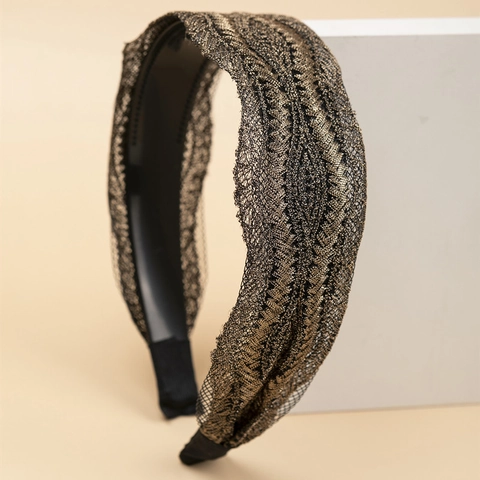 Cerchietto da Donna Dolce Largo in Pizzo Motivo Foglia Semplice Retro Oro Marrone Intreccio Metallico Ondulato PC Accessori per Capelli Eleganti