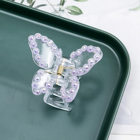 Fashion Transparent Plastic Butterfly Hair Claw Clip With Rhinestones For Women Sweet Fairy Style Hair Accessory Jaw Clip