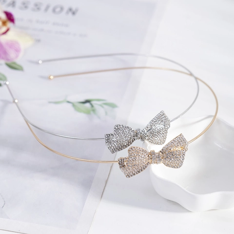 Französisches Vintage Strass Schleife Haarband Elegantes Legierung Kristall Stirnband Gold Silber Haarschmuck Für Damen Party Hochzeit