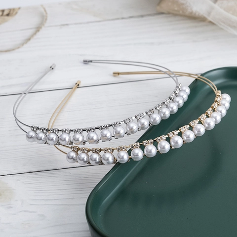 Diadema De Doble Capa Con Perlas Artificiales De Imitación Y Strass Accesorios Para El Cabello De Boda Nupcial Tocado Elegante Fiesta
