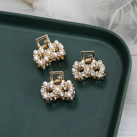 Elegante Mini Molla per Capelli in Lega di Zinco Oro per Donna Vintage Perla Artificiale Strass Piccoli Fermagli per Capelli Accessorio Floreale