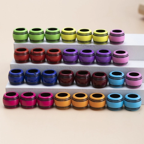 Perles de Cheveux en Plastique Rayées Colorées Grand Trou Bijoux Cylindriques pour Tresses Dreads DIY Accessoires de Coiffure Femmes