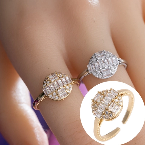 Geometrischer Offener Kupferring Für Damen Mikropflaster Strass Mode Minimalistisch Verstellbarer Kupferring Schmuck Party Geschenk