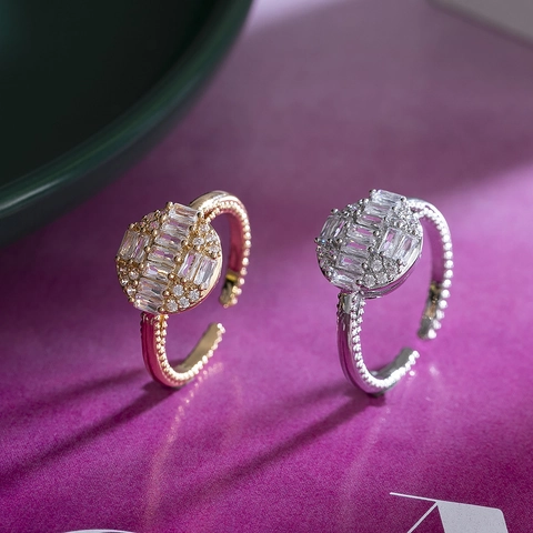 Geometrischer Offener Kupferring Für Damen Mikropflaster Strass Mode Minimalistisch Verstellbarer Kupferring Schmuck Party Geschenk