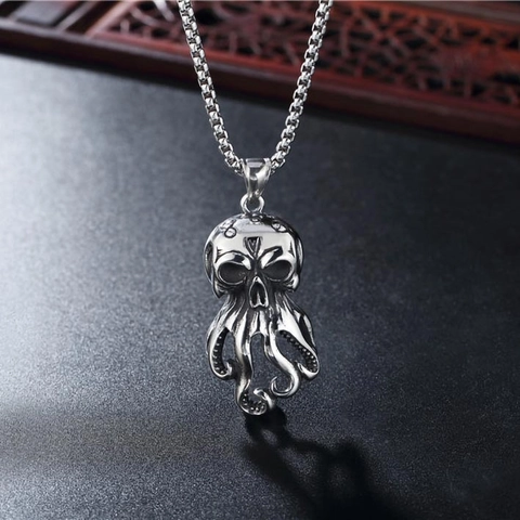 Vintage Gothic Octopus Skull Pendant Necklace Stainless Steel Box Chain Punk Medusa Cross Axe Jewelry For Men Women