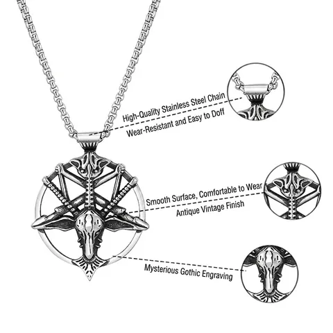 Vintage Titanium Steel Baphomet Goat Head Pentagram Pendant Necklace Men Punk Gothic Dragon Skull Anchor Jewelry Gift