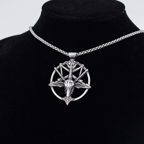 Gothic Baphomet Goat Head Pendant Necklace For Men Women Stainless Steel Chain Alloy Retro Punk Hip Hop Jewelry Gift