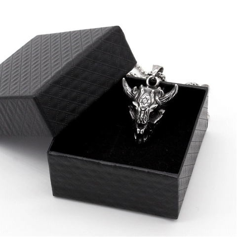 Collana Con Ciondolo Teschio Testa di Toro in Acciaio Inossidabile Vintage Con Esagramma Gioielli Stile Gotico Punk Scuro