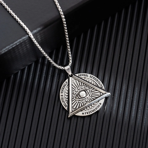 Collana Massoneria in Acciaio Inossidabile Vintage Punk Con Ciondolo in Lega a Triangolo Occhio della Provvidenza Gioielli Hip Hop